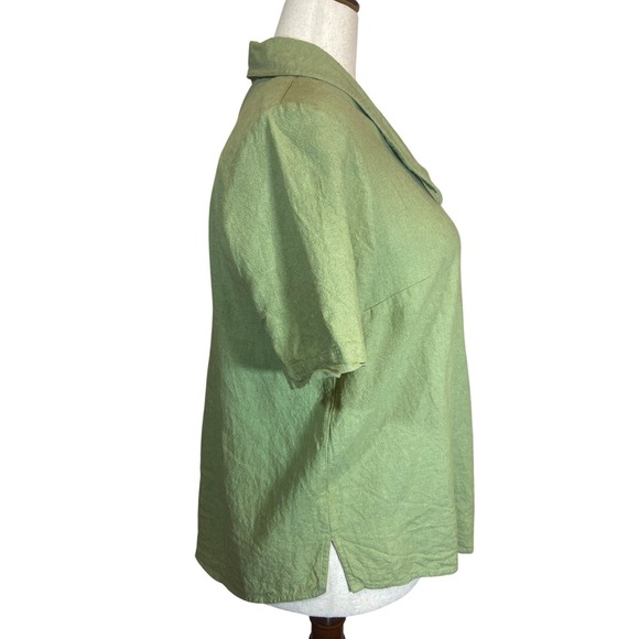 Coldwater Creek Womens Large Sage Green Linen Rayon Button Up Short Sleeve Shirt - Picture 2 of 4